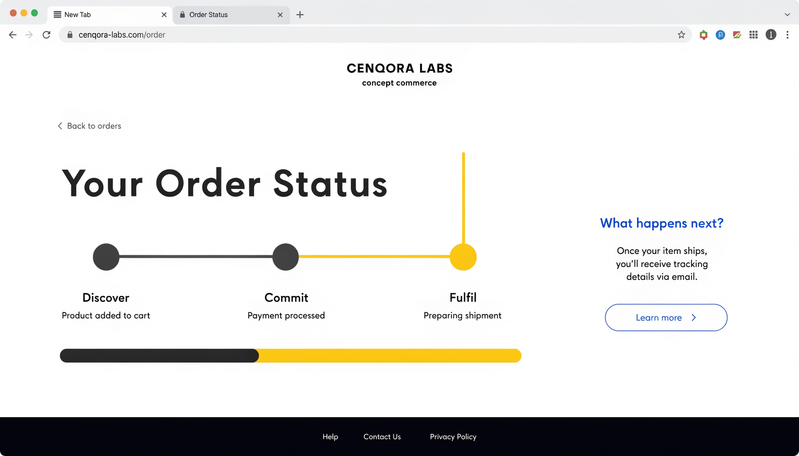 Concept order tracking for Cenqora premium commerce — not client work