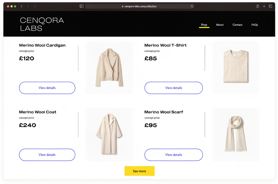 Concept collection browse for Cenqora premium commerce — not client work
